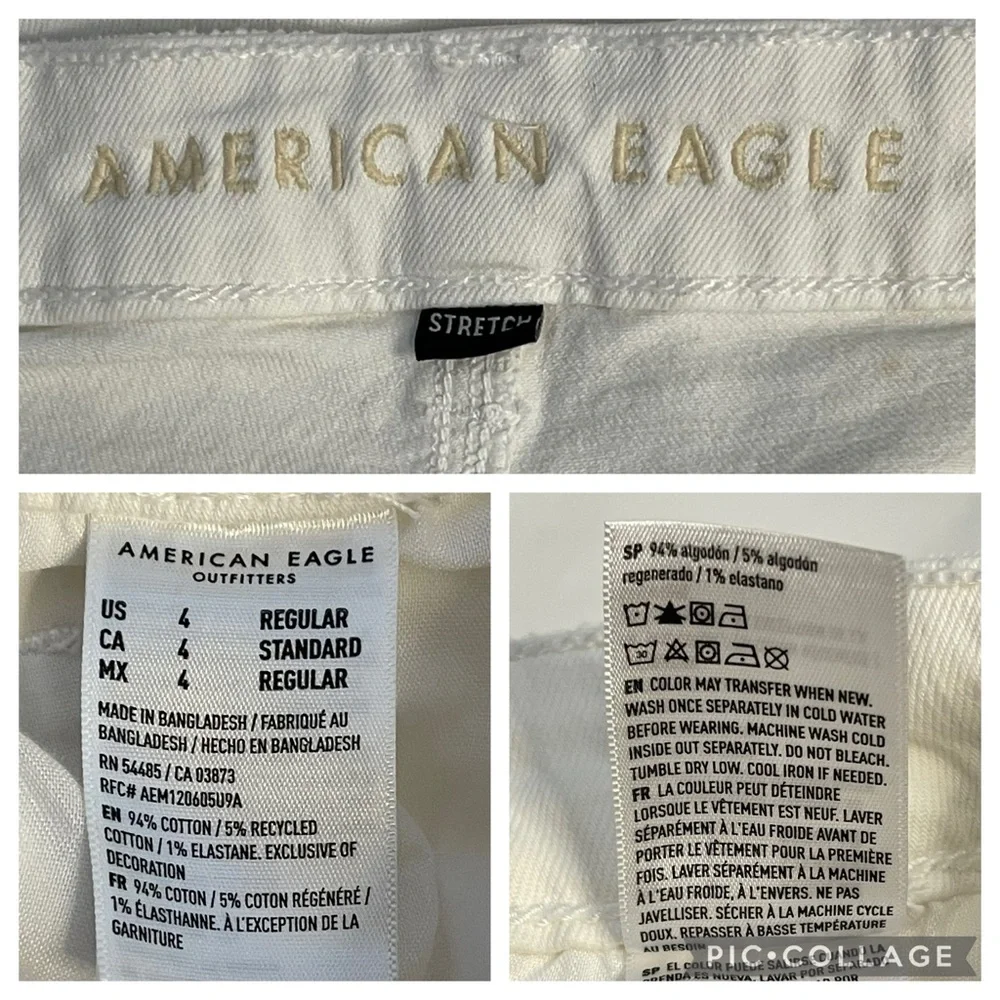🔥 SALE AMERICAN EAGLE White Distressed Mom Straight Jean Straight Leg Stretch S…